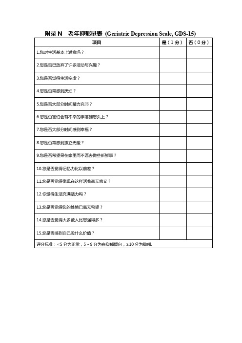 老年抑郁量表 (Geriatric Depression Scale, GDS-15)