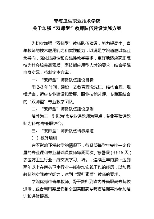 “双师型”教师队伍建设实施方案