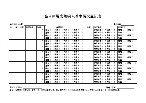 当日新增发热病人基本情况登记表