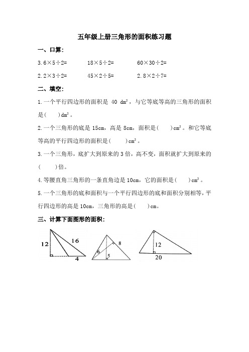 三角形的面积(同步练习)数学五年级上册