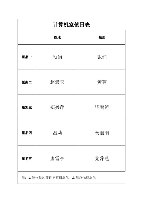 小学生值日表模板