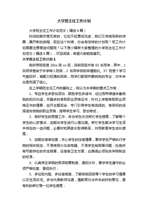 大学班主任工作计划范文（精选6篇）