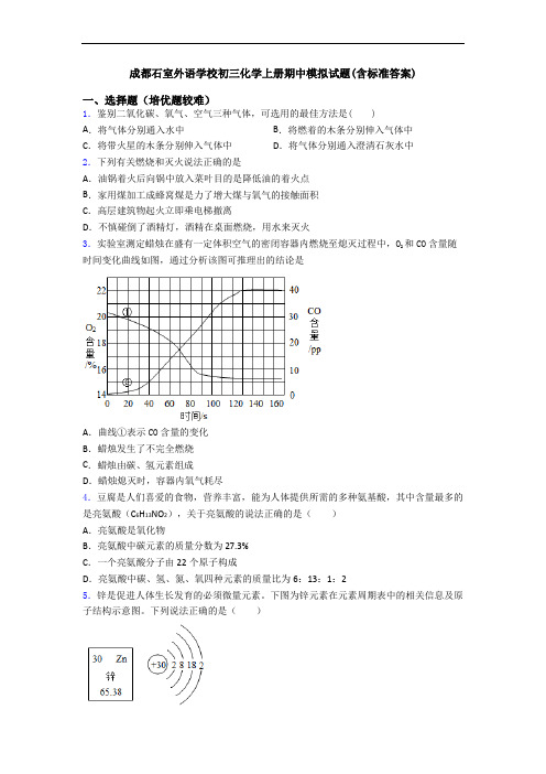 成都石室外语学校初三化学初三化学上册期中模拟试题(含标准答案)