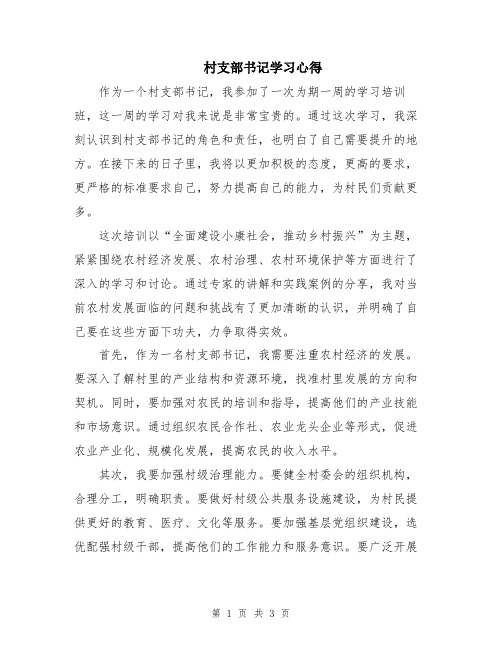 村支部书记学习心得