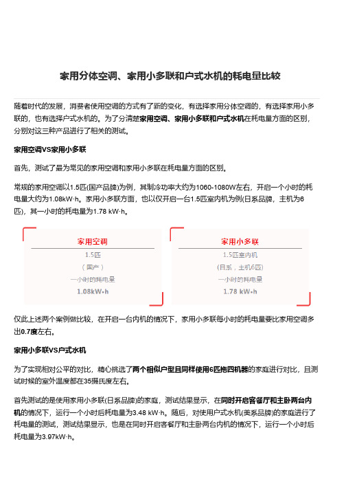 家用分体空调、家用小多联和户式水机的耗电量比较