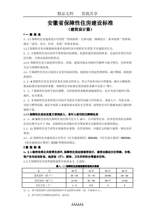 安徽省保障性住房建设标准