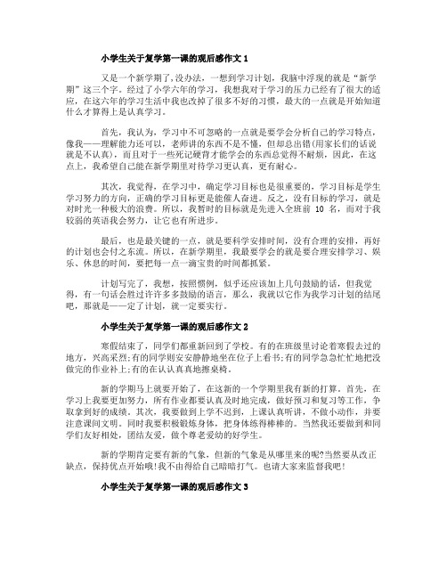 小学生关于复学第一课的观后感作文5篇