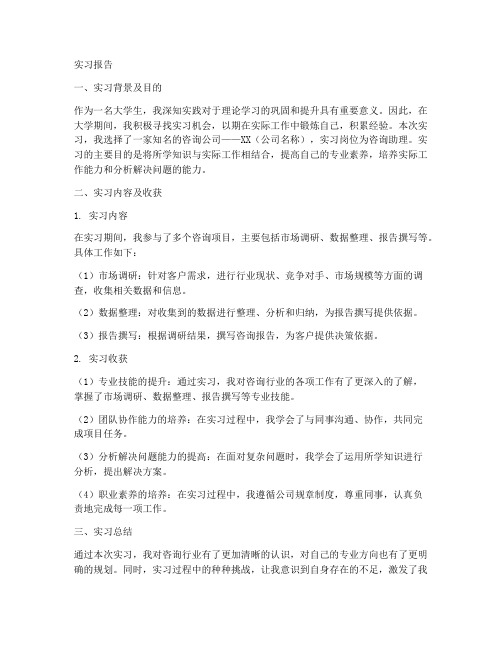 咨询公司的实习报告