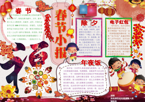 春节小报新年春节电子小报欢度春节手抄报模板简报传统节日板报中国春节海报模板节日电脑手抄报A4