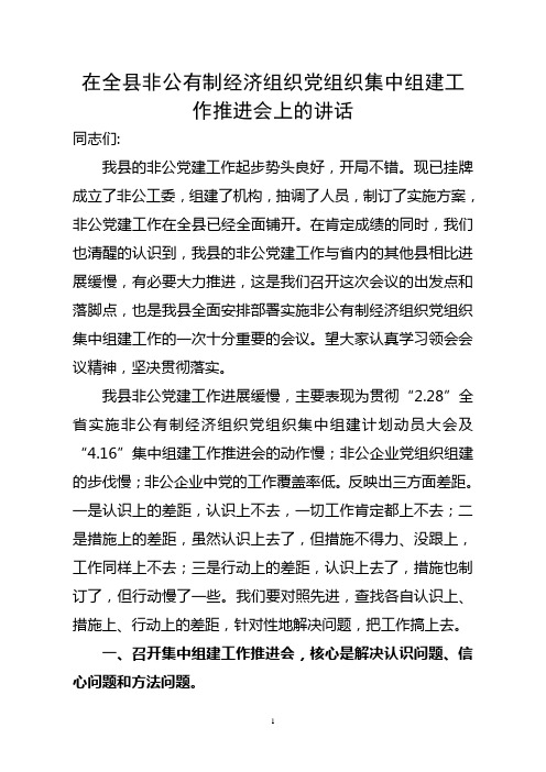 在全市非公有制经济组织党组织集中组建工作推进会上的讲话