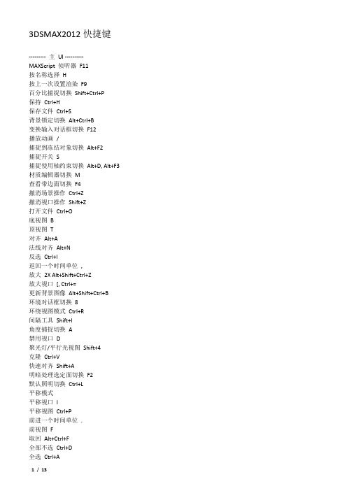 最新3DSMAX2012快捷键大全