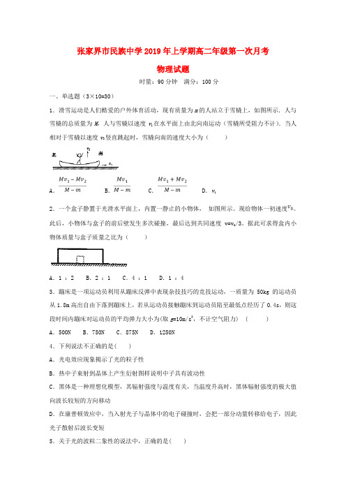 湖南省张家界市民族中学2018_2019学年高二物理下学期第一次月考试题理(无答案)