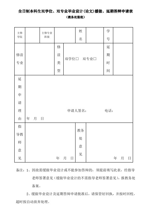 全日制本科生双学位、双专业毕业设计(论文)缓做、延期答