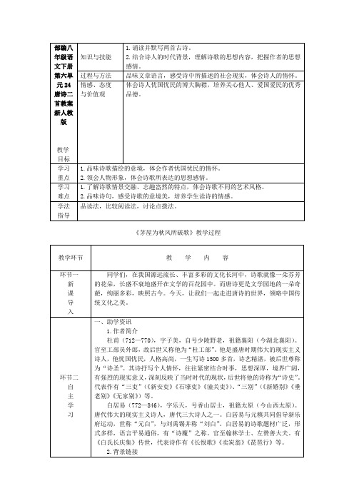 部编八年级语文下册第六单元24唐诗二首教案新人教版