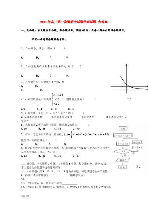 2021-2022年高三第一次调研考试数学理试题 含答案