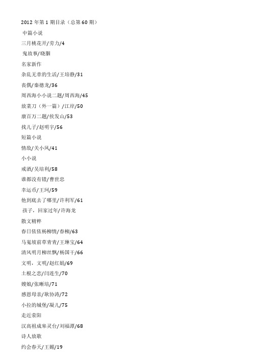[精品]《荥阳文学》2021第1期目录