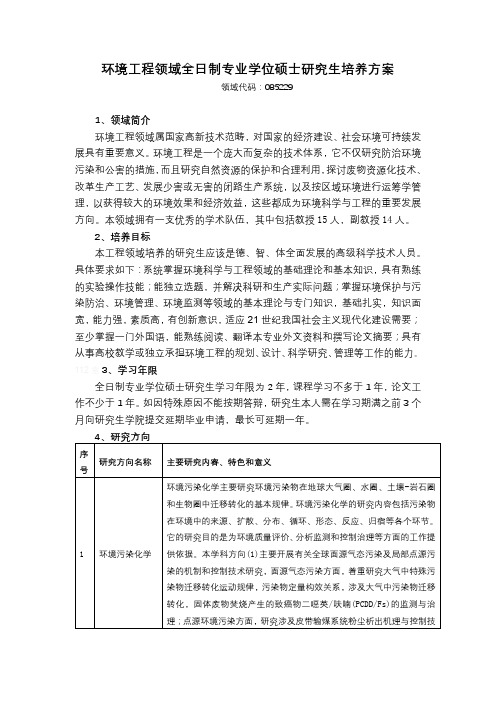 环境工程领域全日制专业学位硕士研究生培养方案【模板】