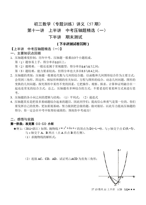 初三数学专题系列讲义第11讲 中考压轴题精选+复习