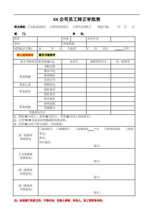 2.【纸质模板】转正审批表