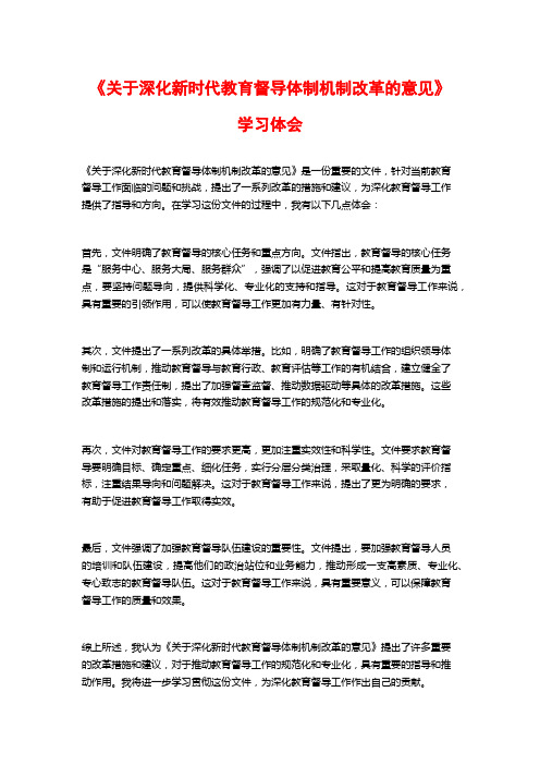 《关于深化新时代教育督导体制机制改革的意见》学习体会