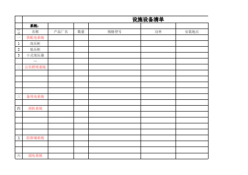 设施设备清单(样表)