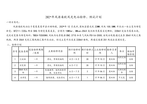 年电站检修、预试计划最终版