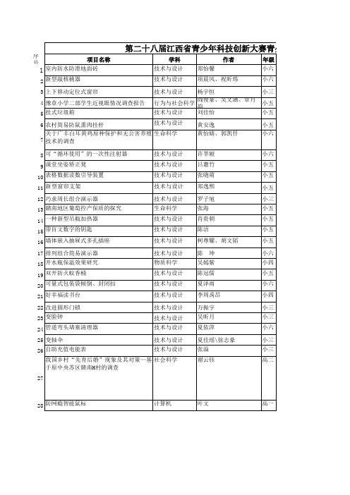 第二十八届江西省青少年科技创新大赛青少年项目汇总表