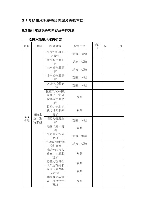 3.8.3给排水系统查验内容及查验方法