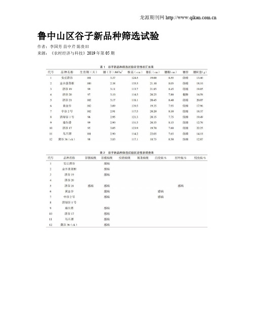 鲁中山区谷子新品种筛选试验