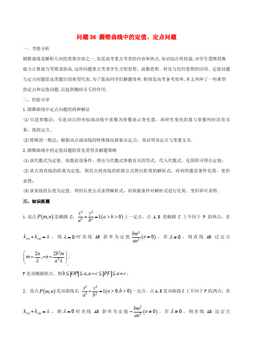 2019届高三数学备考冲刺140分问题36圆锥曲线中的定值定点问题含解析