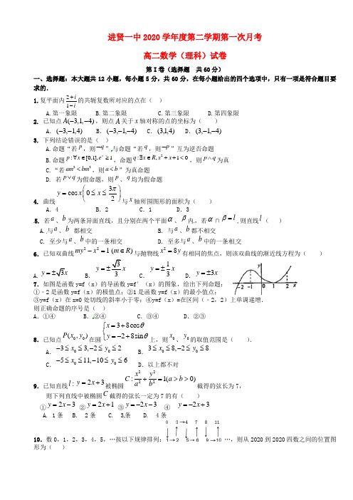 江西省南昌市进贤县第一中学2020学年高二数学下学期第一次月考试题 理(无答案)