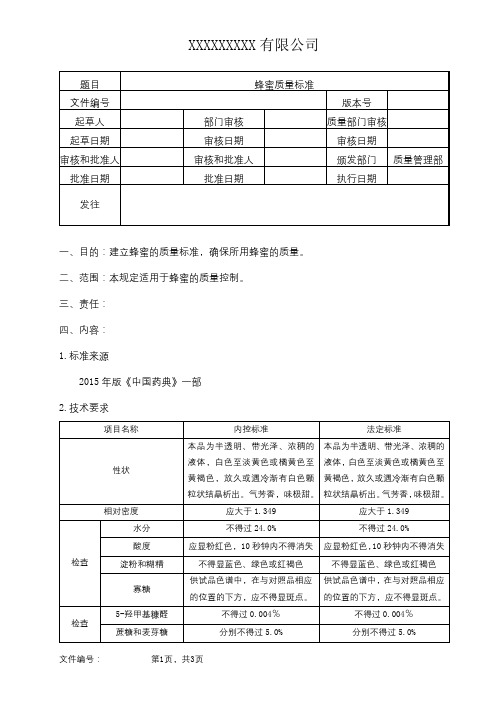 蜂蜜质量标准