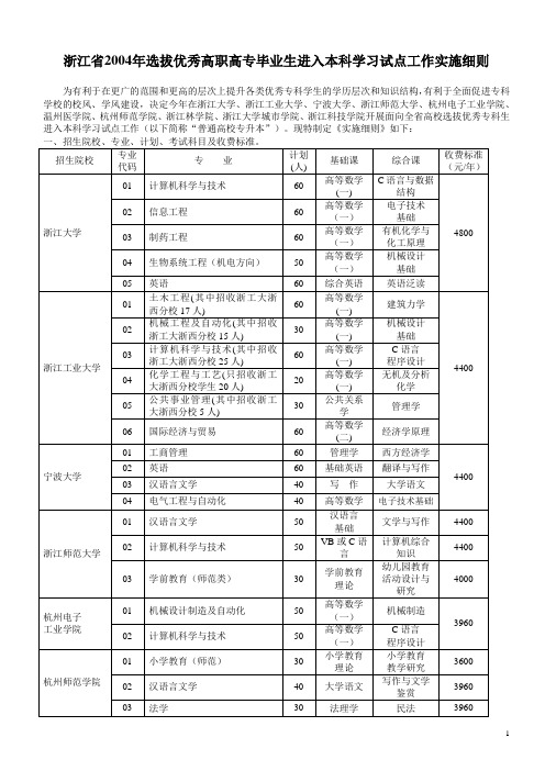 浙江省2004年选拔优秀高职高专毕业生进入本科学习试点工作实.