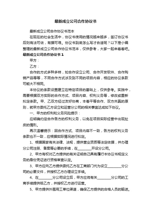 最新成立公司合作协议书范本