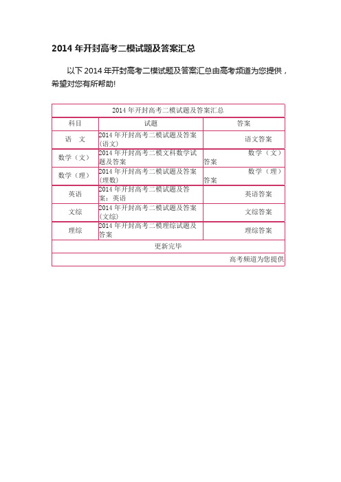 2014年开封高考二模试题及答案汇总