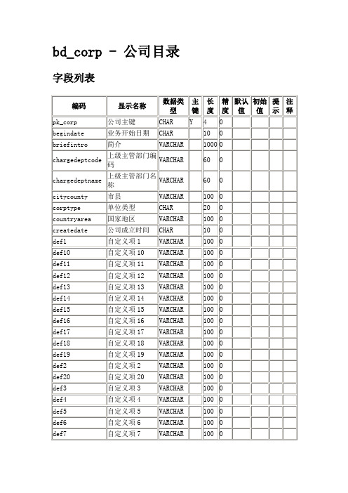 NC数据字典