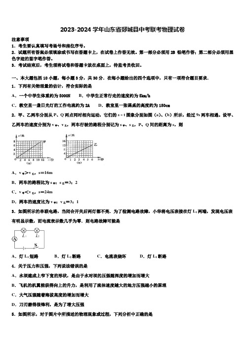 2023-2024学年山东省郯城县中考联考物理试卷含解析