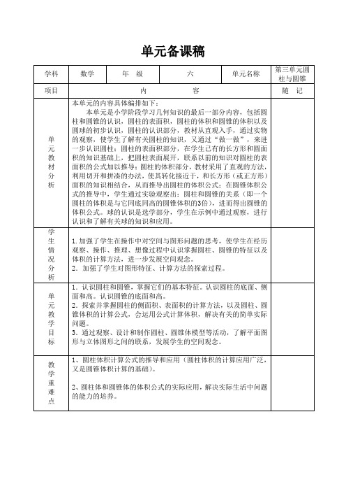 最新人教版小学数学六年级下册第三单元备课主讲稿