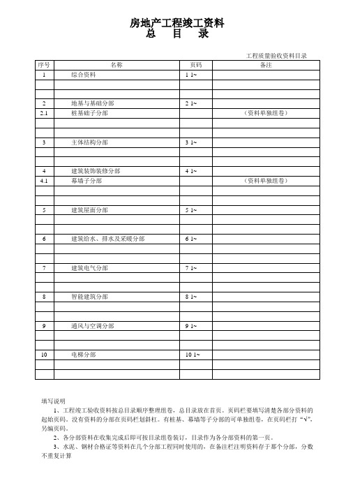 房建工程竣工资料目录大全