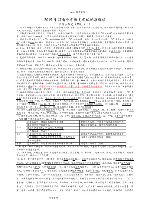 2019年湖南中考历史考试标准解读_中国古代史