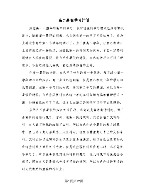 高二暑假学习计划(七篇)