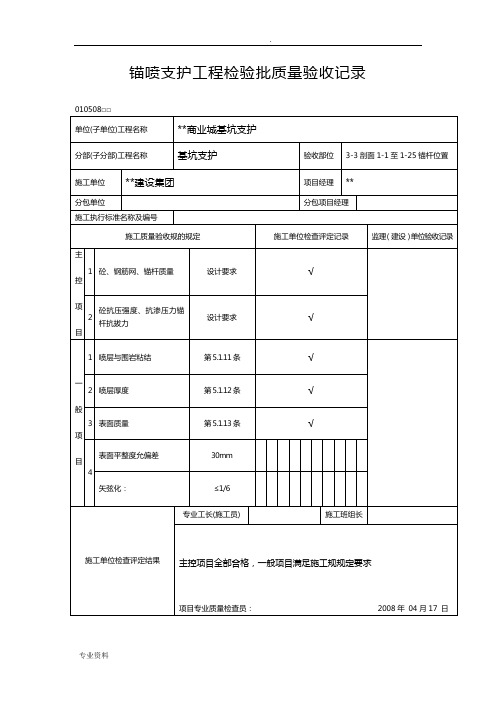 锚喷支护工程检验批质量验收记录