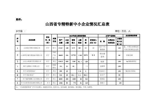 专精特汇总表