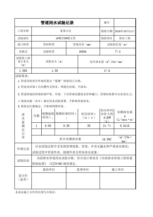 闭水试验表格