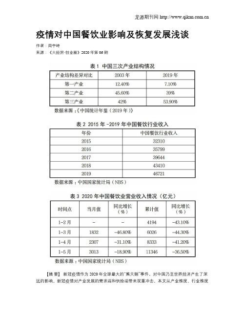 疫情对中国餐饮业影响及恢复发展浅谈