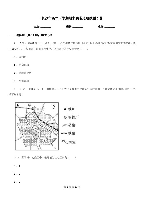 长沙市高二下学期期末联考地理试题C卷