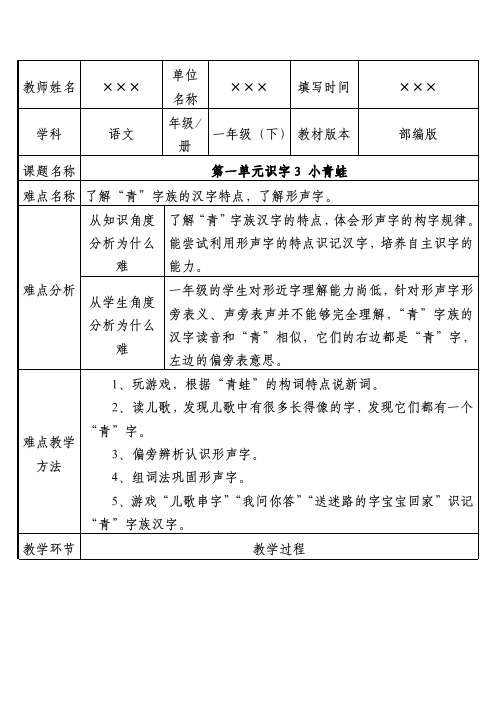 最新人教部编版小学一年级语文下册 识字第3课《小青蛙》优秀教案设计