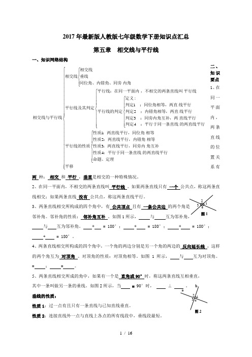 2017年最新版人教版七年级数学下册知识点及典型试题汇总