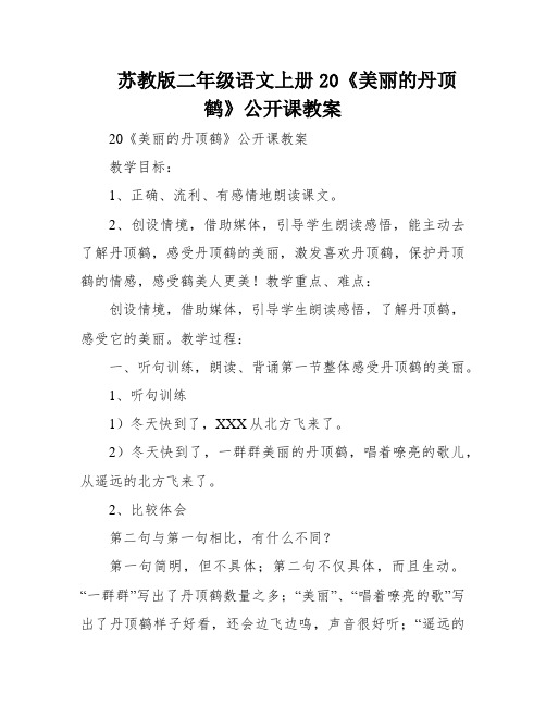 苏教版二年级语文上册20《美丽的丹顶鹤》公开课教案