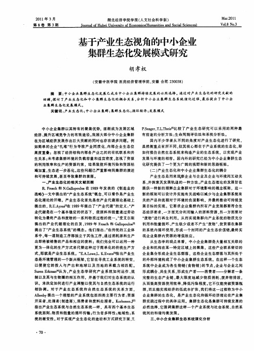 基于产业生态视角的中小企业集群生态化发展模式研究